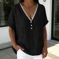 thumbnail image 4 of GUACER Womens V Neck Flowy Tee Blouses Lace Trim Short Sleeve Shirts Button Detail Casual Boho Summer Tunic Tops, 4 of 5