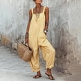 thumbnail image 2 of WULMLEO Women's Striped Loose Fit Square Neck Rompers Sleeveless Minimalist Wide Leg Jumpsuit with Pockets Summer Casual Overall Dressy 2026 Overalls Yellow XL, 2 of 4