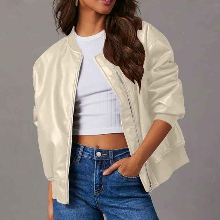 Sokhug Womens Faux Leather Jacket Bomber Jacket Oversized Zipper
