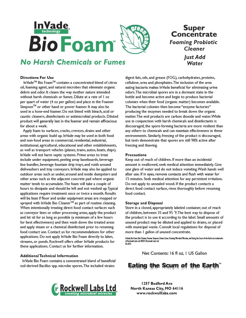 Invade Bio Foam - Green Cleaner of Organic Matter - 16 fl oz
