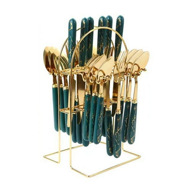 CUITING 24Pcs Spoons and Forks Set Elegant Atmosphere Spoon and Fork Set Modern Design Fork and Spoon Set Green
