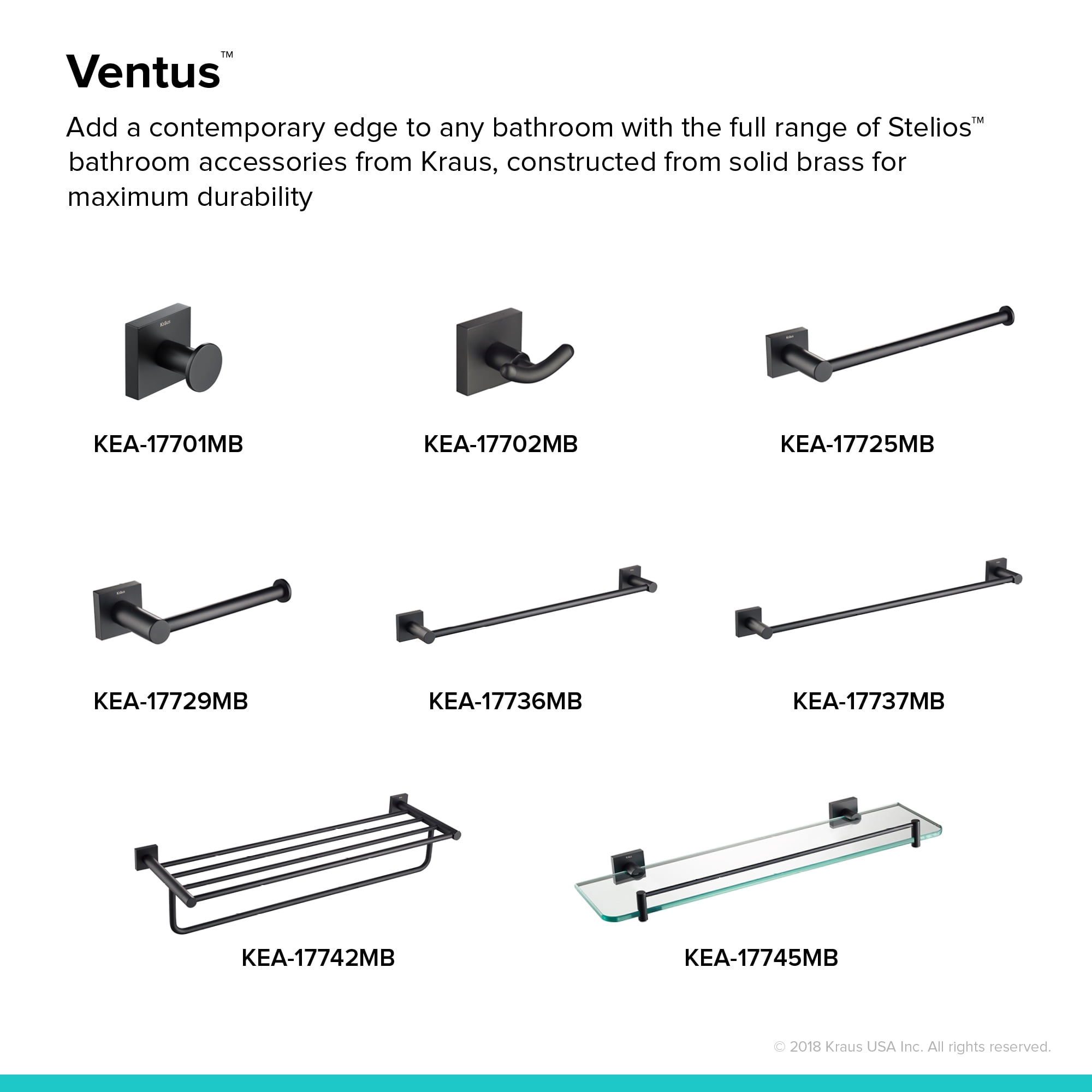 Kraus Bathroom 2.81" Towel Bars, Matte Black, 1.75"H