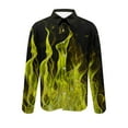 thumbnail image 4 of lcziwo Mens Long Sleeve Button Down Shirts Flame Print Casual Dress Shirt Stylish Lapel Collar Tops Yellow S, 4 of 6