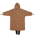 thumbnail image 2 of Oversized Wearable Blanket Hoodie,Brown Planet Moon Star Pattern Sherpa Blanket Hoodie with Super Pockets,Super Warm Fuzzy Pullover for Women & Men, 2 of 6