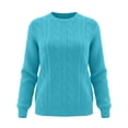 thumbnail image 5 of Cable Knit Sweaters for Women Fall Winter Retro Casual Soft Crewneck Plain Pullover Ladies Long Sleeve Tops (L, Sky Blue), 5 of 7