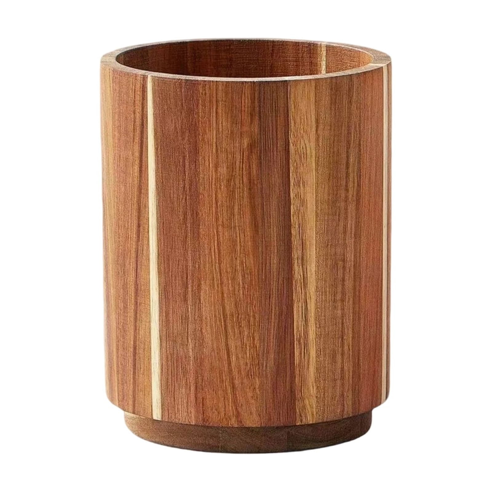 Bxaolu Wood Utensil Holder for Kitchen Counter, 360° Rotating 6.5" Wooden Cooking Utensil Crock for Countertop, Utensil Organizer for Spatula, Farmhouse Kitchen Decor