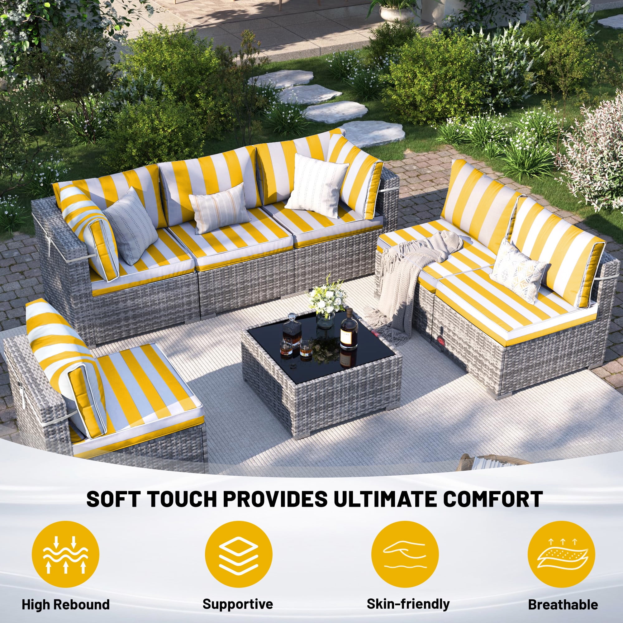 14 Piece Outdoor Replacement Cushions for Patio Furniture, Water-Repellent Outdoor Sectional Cushions for 6 Seat Sectional Patio Conversation Sets, Patio Sofa Cushions for Outdoor Couch