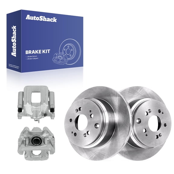AutoShack Rear Solid Brake Rotors   Calipers 4-PC Brake Kit Replacement for 2009-2015 Honda Pilot 13.13" (333.5 mm)