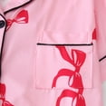 thumbnail image 5 of Women‘s Bow Print Loungewear Set | Satin Collared Top & Shorts Pajama Set | Short Sleeve Sleepwear for Home & Casual Outings(Pink,XL), 5 of 7