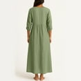 thumbnail image 4 of Qulqfy Green Womens Dress Casual Maxi 3/4 Sleeve High Waist V Neck Smocked Dresses Women's Fall Dresses L, 4 of 7