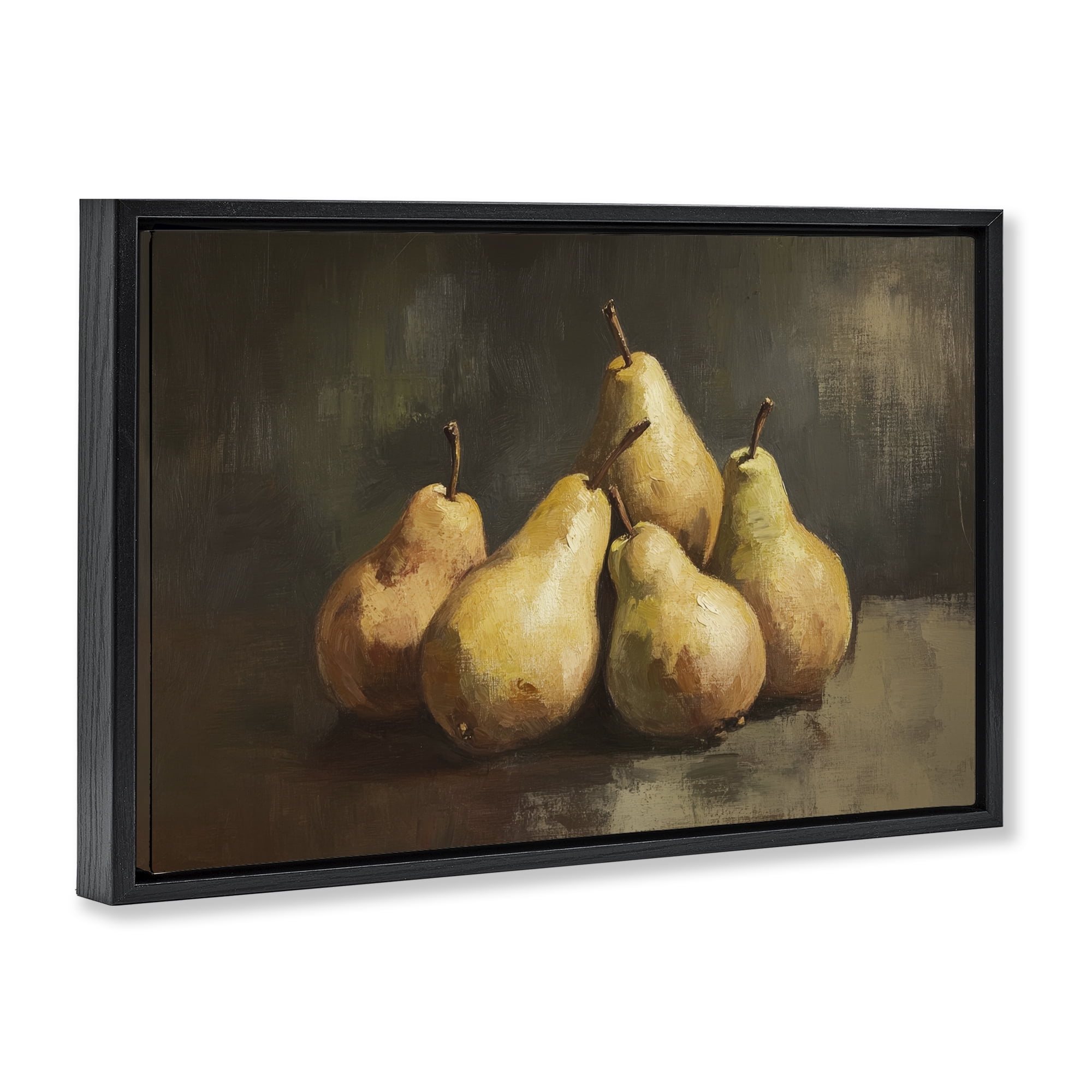 Stupell Industries Golden Pears Still Life Black Framed Floater Canvas Wall Art, design by Petal Prints Design