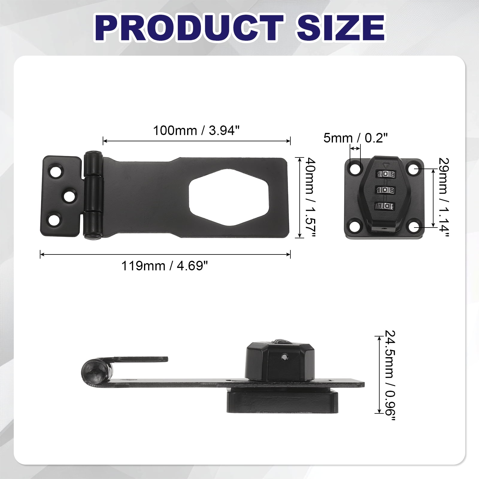 Uxcell 2 Pcs Keyless Cabinet Lock with Combination Code (4 Inch) - 3-Digit Password Hasp Latch Lock Mechanical Password Rotary Hasp, for Drawer Closet Cupboard Door, Black
