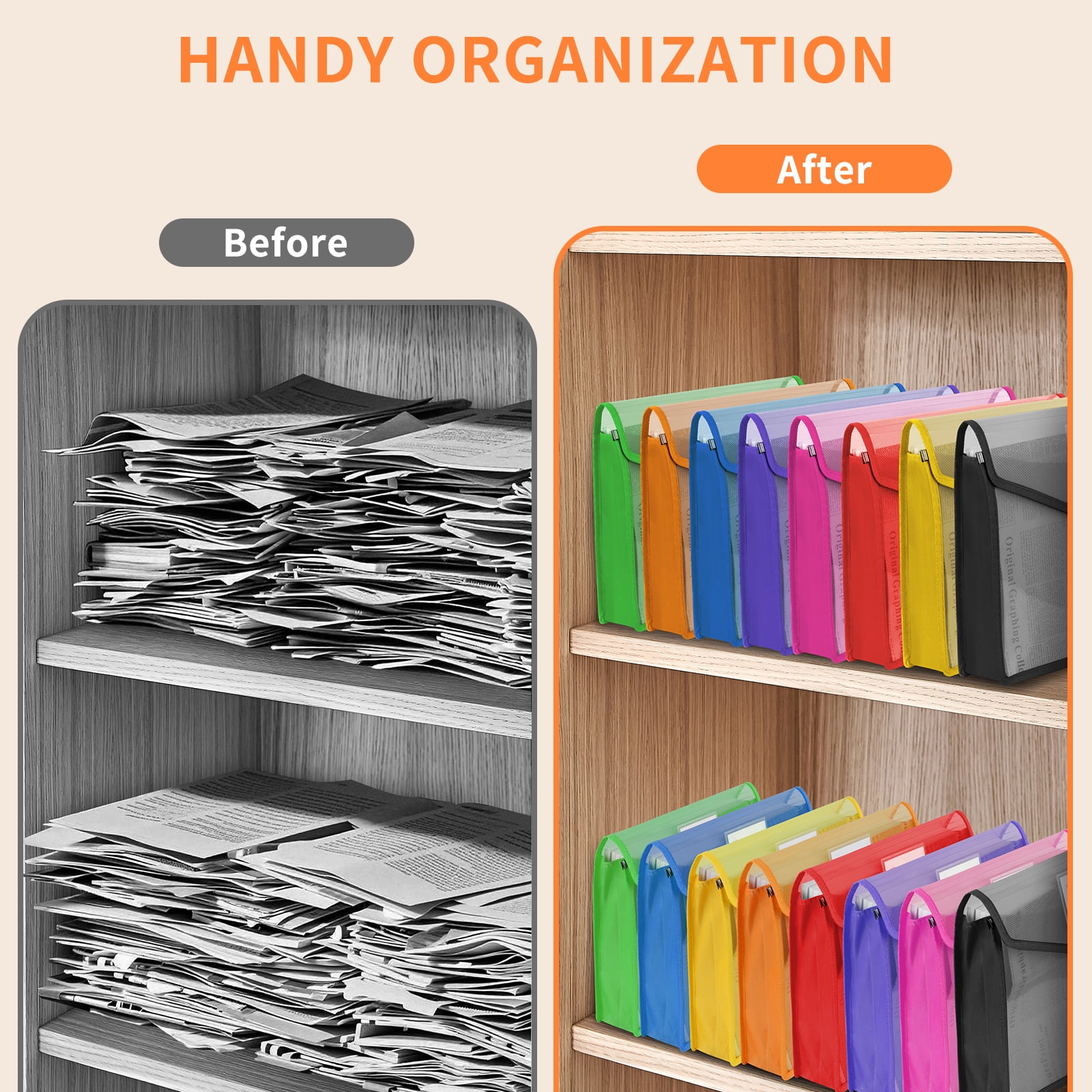 PHANCIR Plastic File Folder, Expanding with Snap Closure Label Pocket, Large Capacity Letter A4 Size for Office, School, Home, Assorted Colors,8 Pack