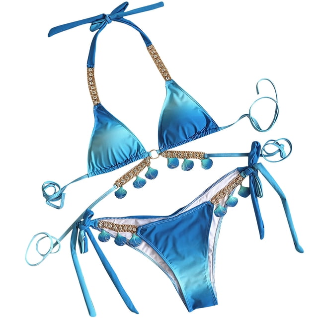 EQWLJWE Bikinis pour Femmes Maillot de Bain Femmes Été Mode Féminine Dégradé Bikini Ensemble Maillot de Bain Deux Pièces Rembourré Maillot de Bain Tenue de Plage