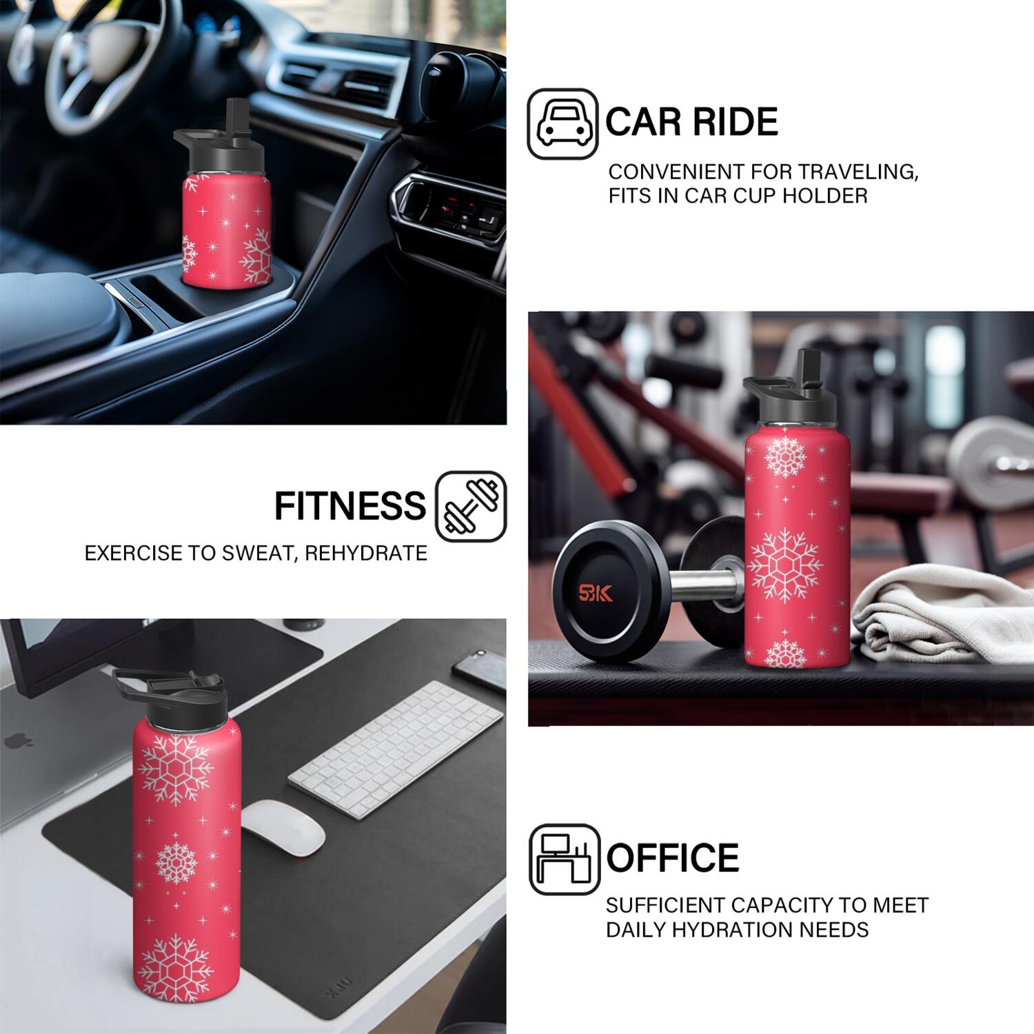 Christmas 18 oz Insulated Stainless Steel Water Bottle with Straw & Cleaning Brush , Leakproof, BPA-Free, 304 Stainless Steel, Wide Mouth, Travel Mug for Car, Gym, Office
