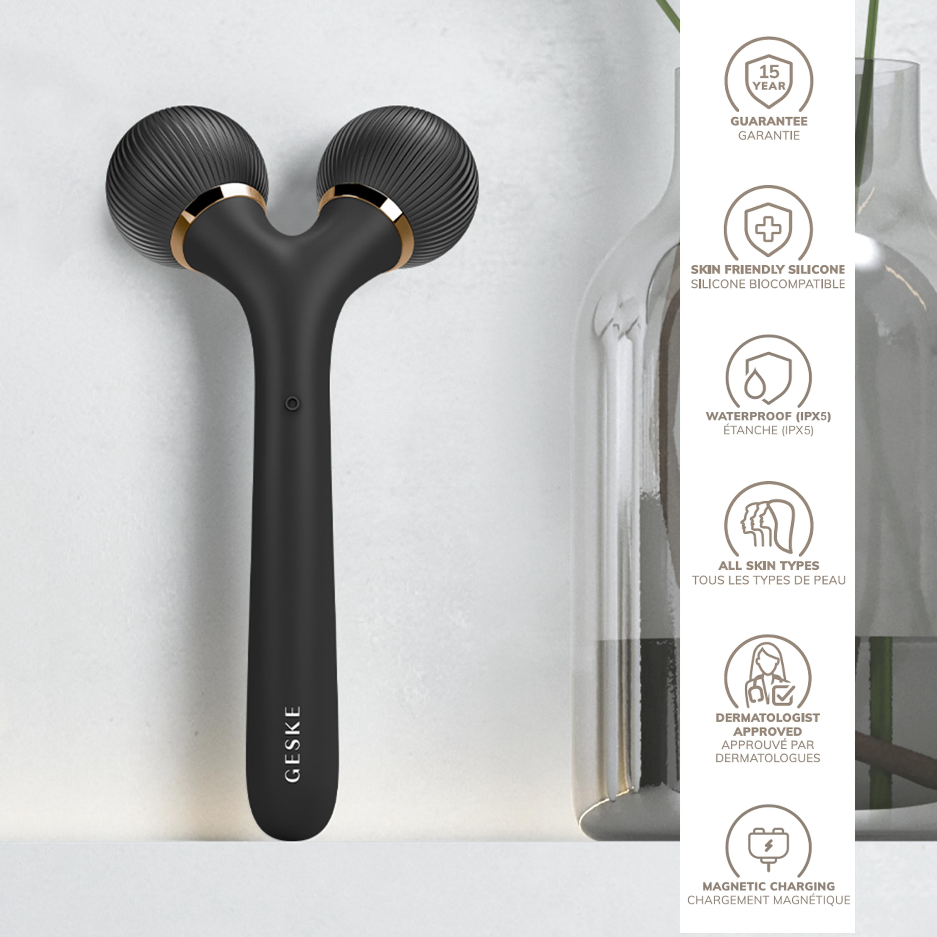 GESKE SmartAppGuided™ Sonic Facial & Body Roller | 4 in 1 | Derma Roller | Facial & Body Dermasmooth Stimulator | Derma Roll | Professional Facial & Body Roller | Dermaroller for Skincare and Beauty