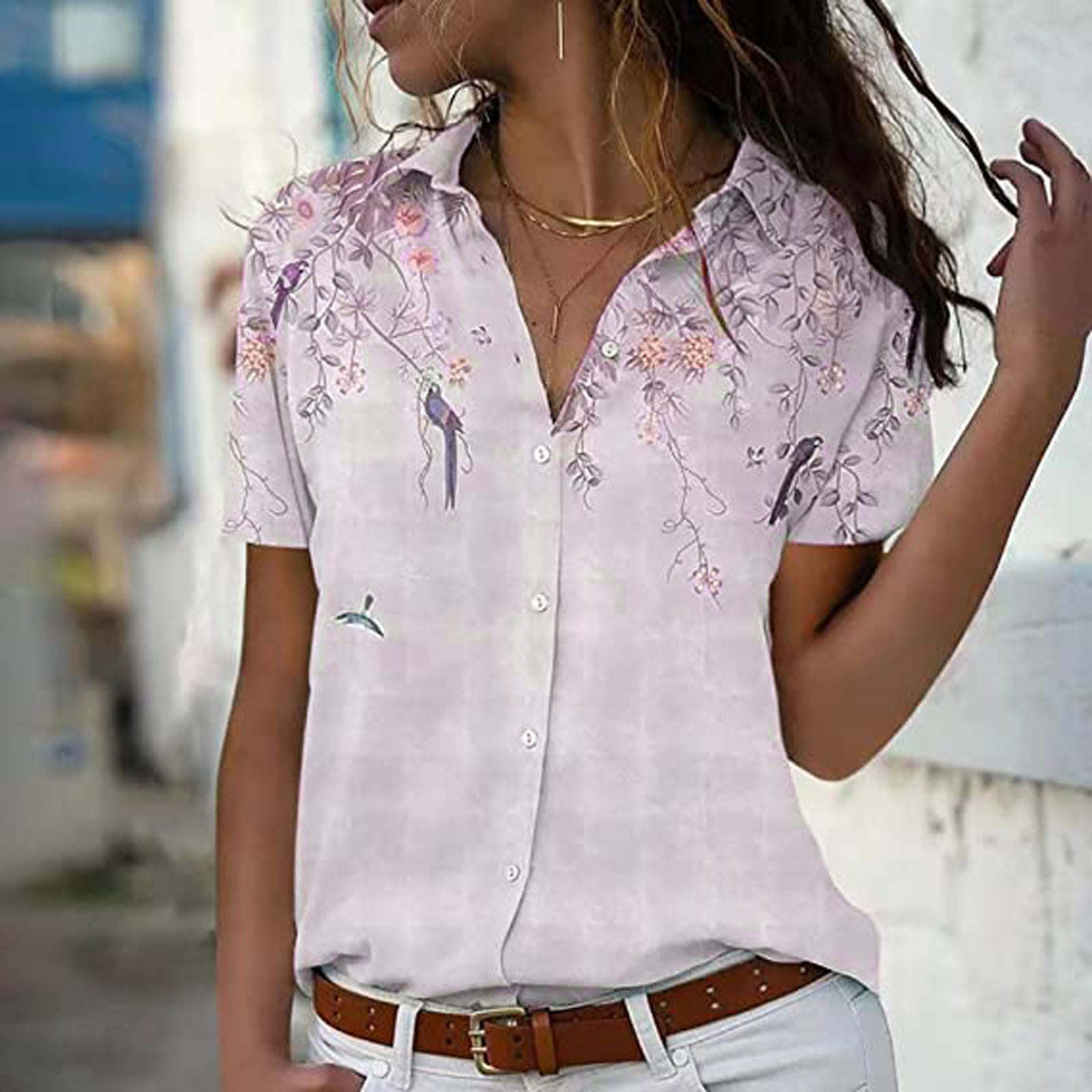 Hollister Lace Button-down Top in Pink Floral Womens Clothing Tops Short-sleeve tops Pink 
