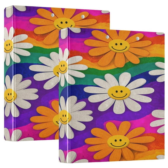 3 Ring Binder 1.5 inch Round Rings with Interior Pockets Binders Organizer Office School 2Pack Rainbow Daisy Flowers