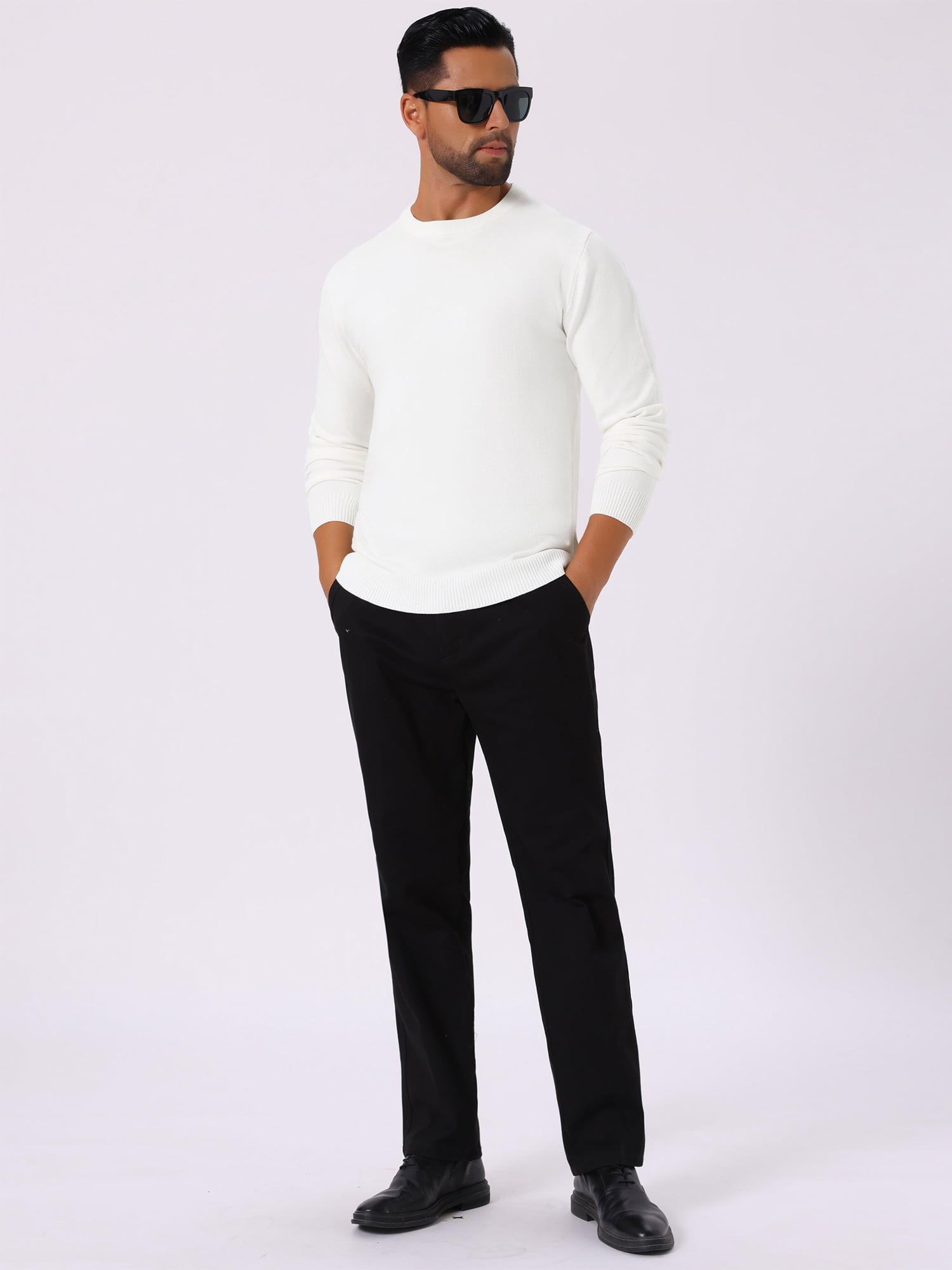 DARING DIVA Men's Solid Crew Neck Long Sleeve Soft Knit Pullover Sweater L White