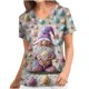 thumbnail image 1 of Pullover Impreso de Pascua de las Mujeres, Nuevo Cuello en V de Manga Corta Casual Top para Uso Diario Y de Fiesta, Camiseta de Cuidado de la Moda Elástica, 1 of 5