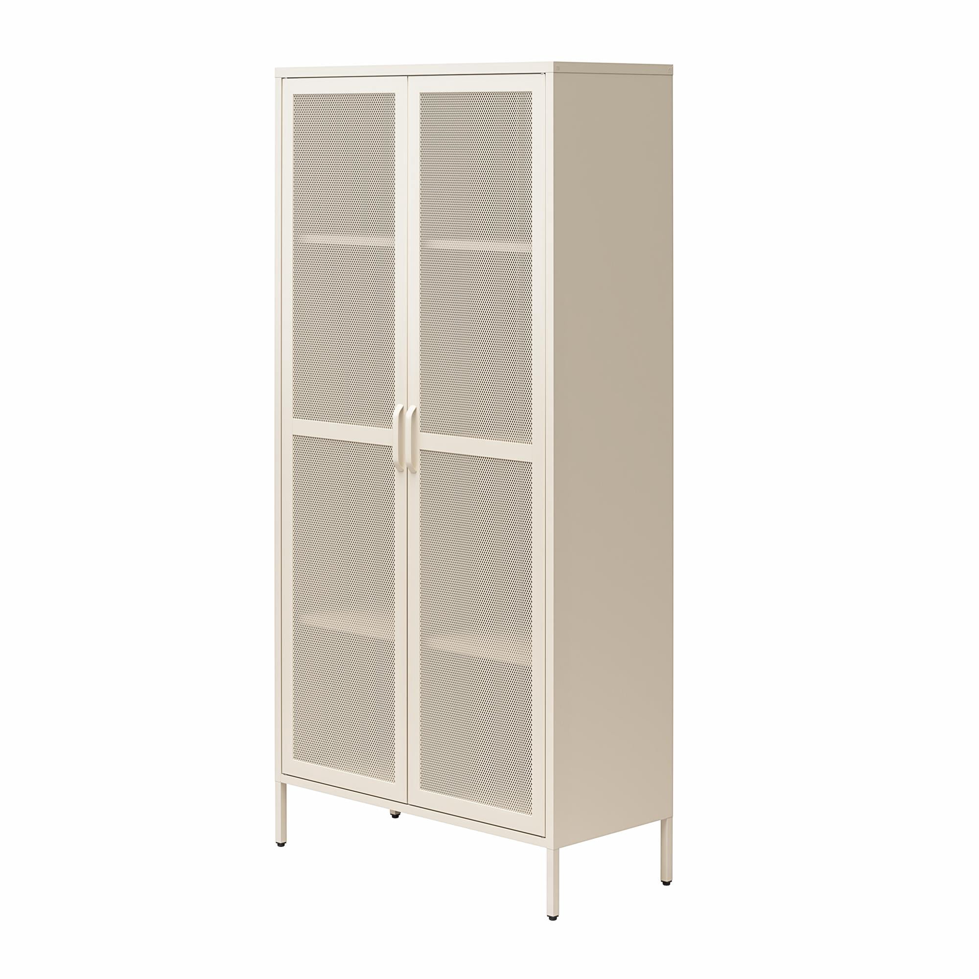 Novogratz Channing Tall 2-Door Storage Cabinet-Mesh Metal Locker, Parchment
