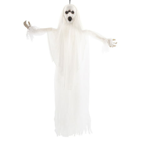 Halloween Haunters Animated Hanging White Scream Ghost with Strobing Light & Voice - Prop Decoration