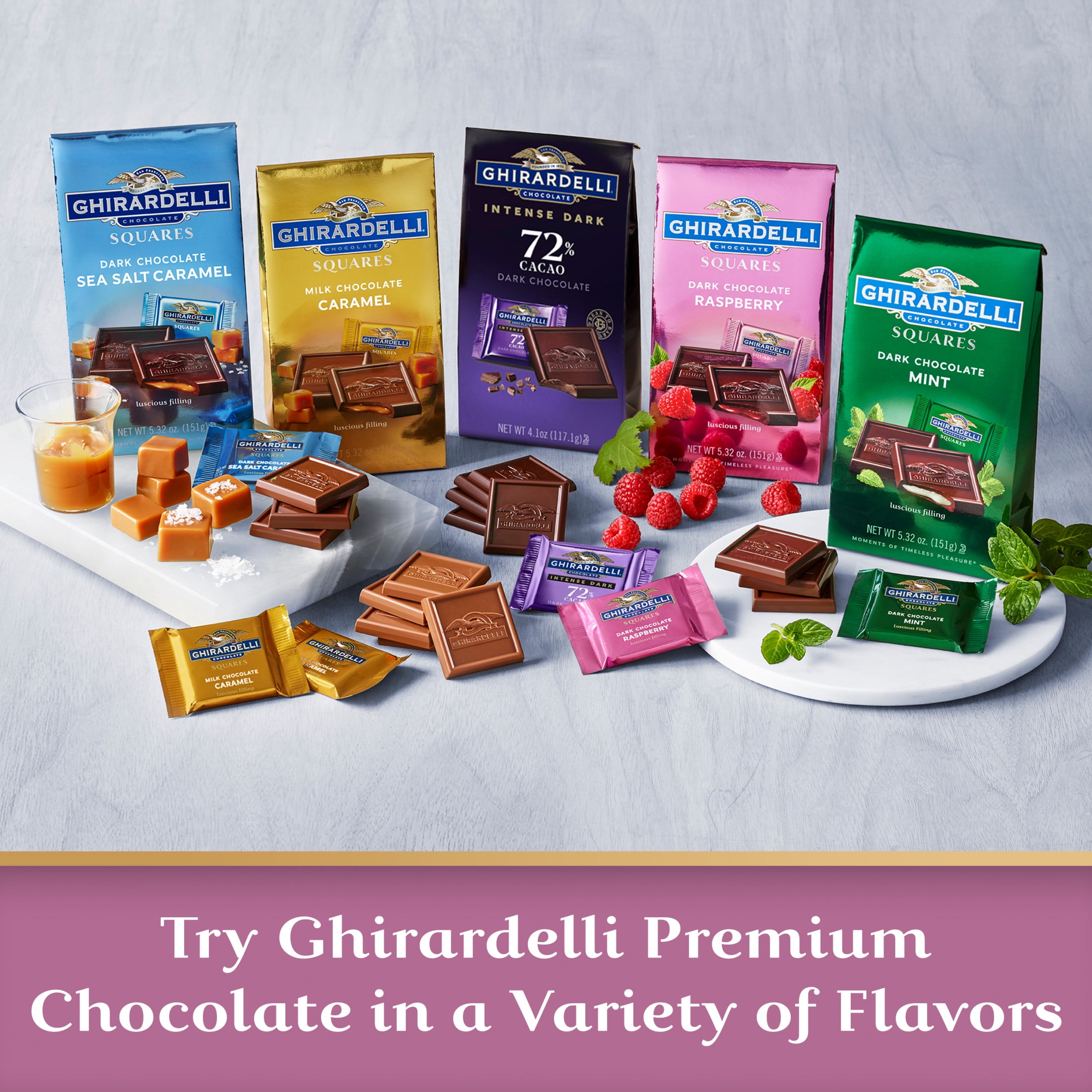 GHIRARDELLI Dark Chocolate Raspberry SQUARES, 9 oz Bag