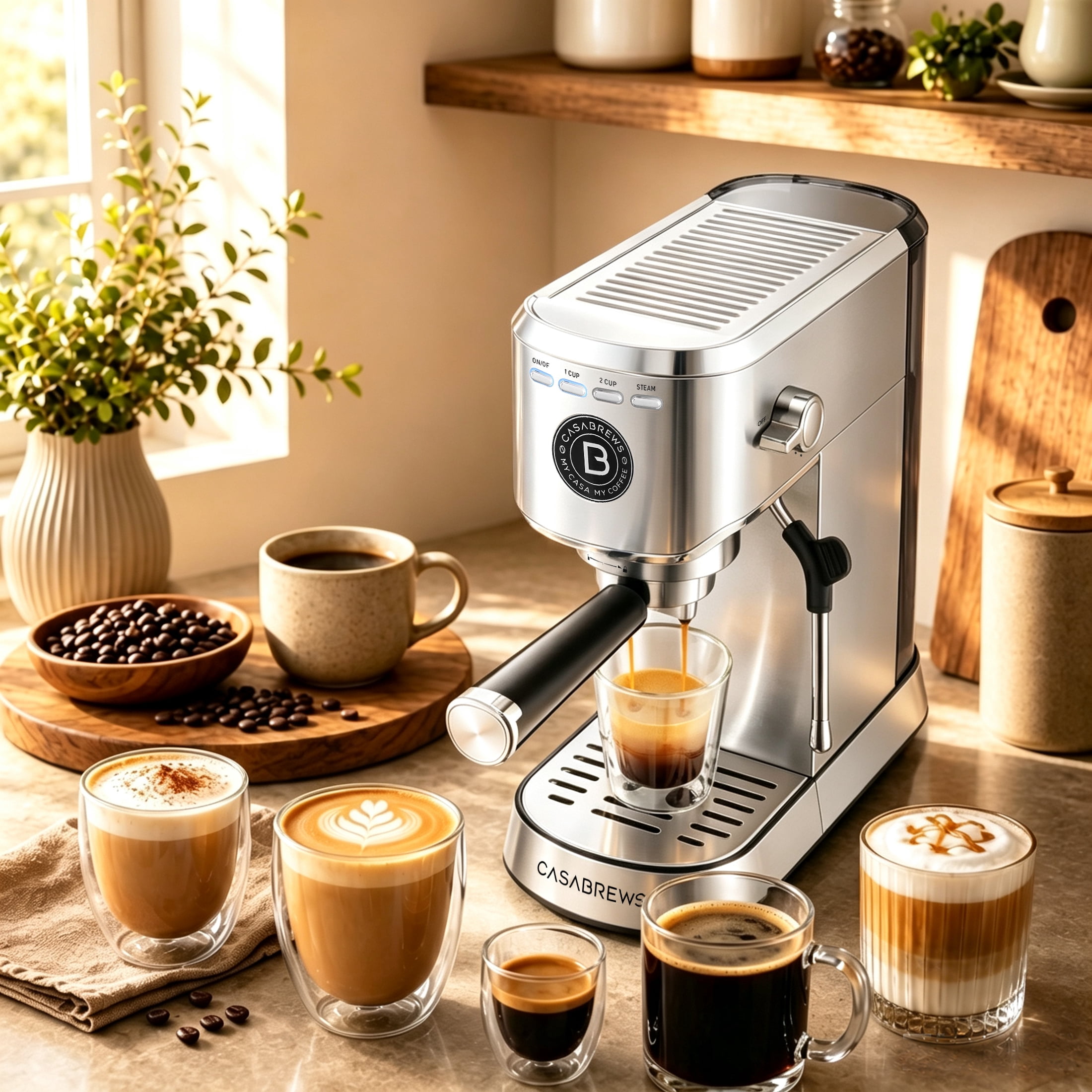 CASABREWS 5418 Basic 20-Bar Espresso Machine with Steam Wand, Stainless Steel