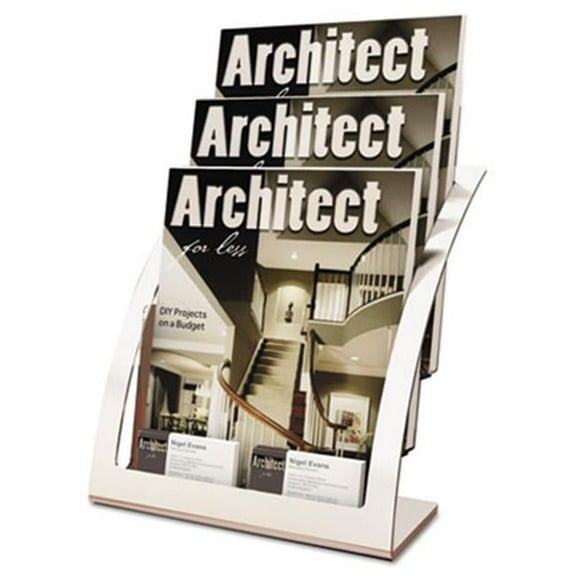 Deflect-O  Three-Tier Magazine Holder, 11.25w x 6.94d x 13.31h, Silver
