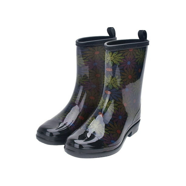LEADOKOAS - Women's Floral Printed Mid Calf Footwear Outdoor Casual  Waterproof Rain Boots - Walmart.com - Walmart.com