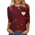 thumbnail image 2 of VKOYWKM Womens Heart Print Shirts Valentine's Day T-Shirts Cute Graphic Tees 3/4 Sleeve Casual Crew Neck Holiday Tops Classic Romantic Valentine Clothes, 2 of 5