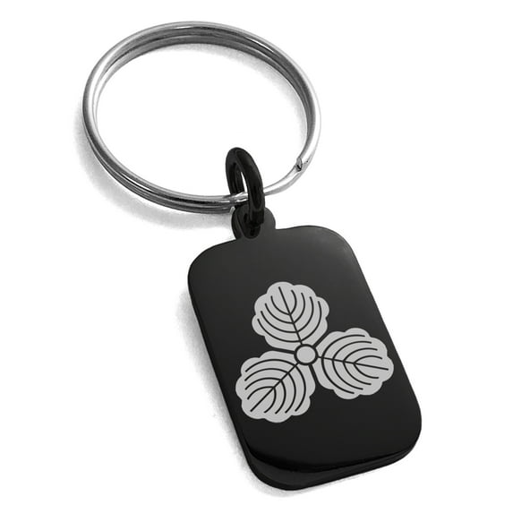 Stainless Steel Kasai Samurai Crest Engraved Small Rectangle Dog Tag Charm Keychain Keyring