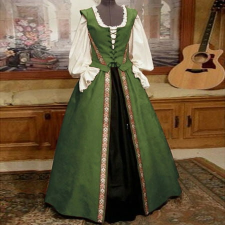 

Fall Winter Gothic Womens Dresses Retro Floral Print Ball Gowns Two-Piece Dress Cosplay Stage Skirt