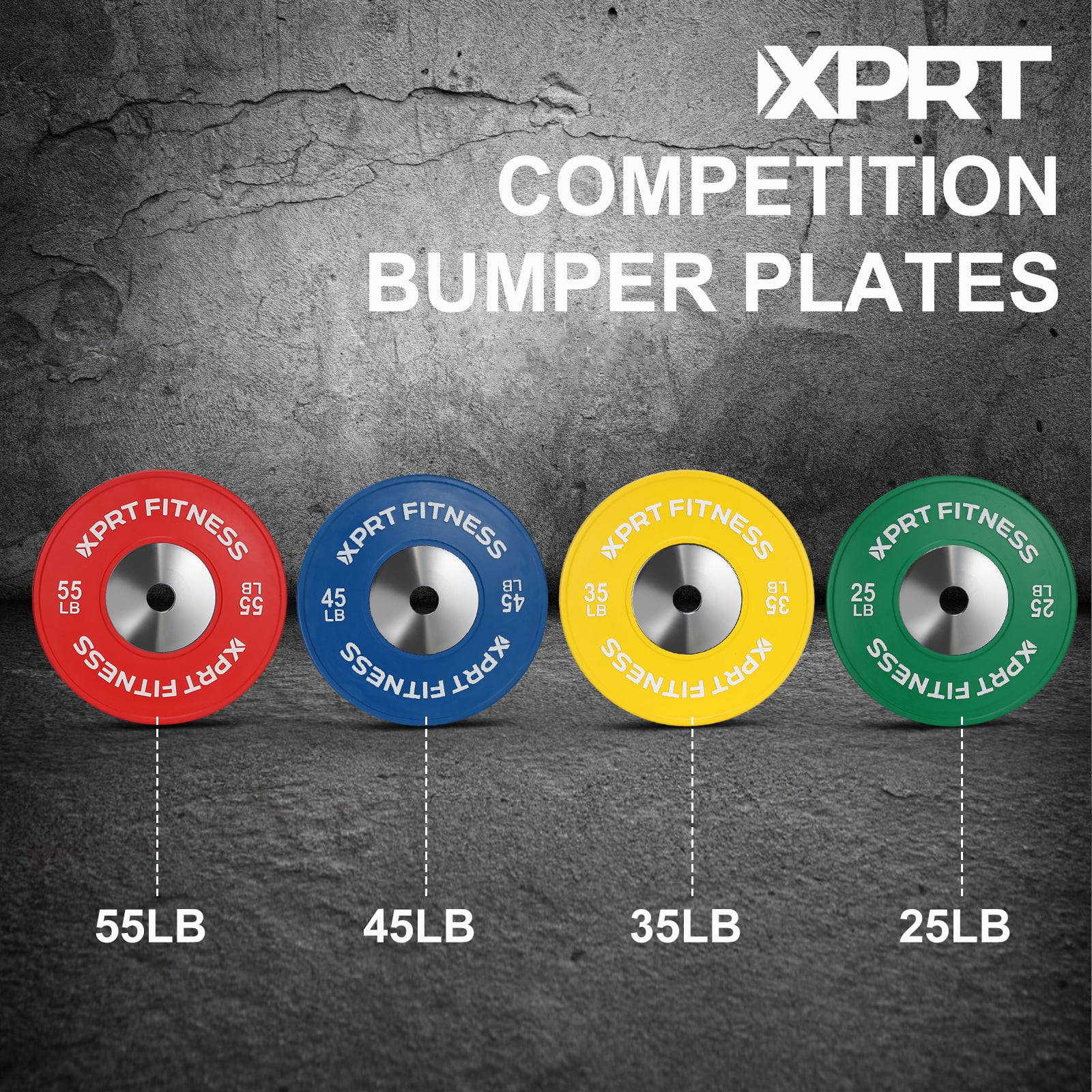 XPRT Olympic Competition Bumper Plate with Steel Core Insert, 25lb Green - Pair