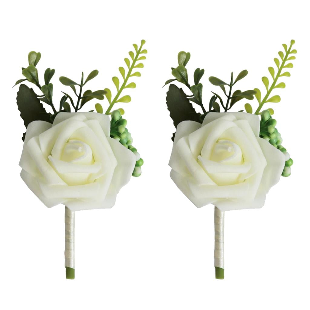 2Pcs Artificial Rose Flower Boutonniere Corsage Silk Fabric for Grooms ...