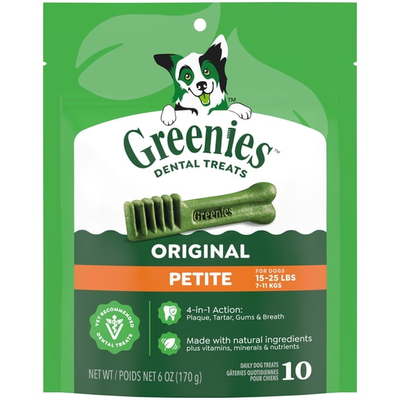 Greenies Original Flavor Adult Natural Dental Dog Treats Petite Size, 6 oz Pack (10 Count)