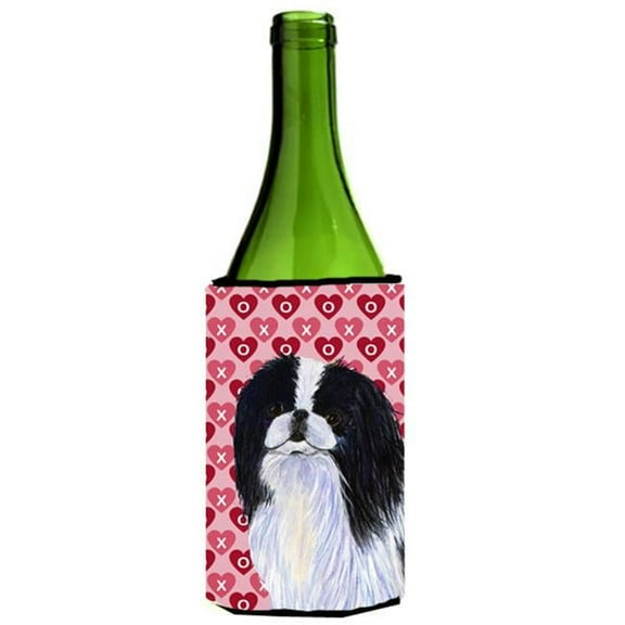 Japanese Chin Hearts Love Valentines Day Portrait Wine bottle sleeve Hugger - 24 oz.