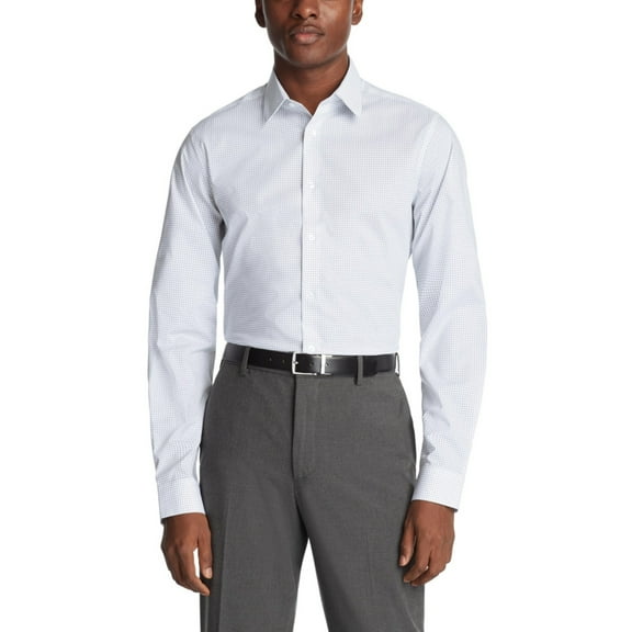 Calvin Klein Steel, Men's Regular Fit Dress Shirt, Blue,L 16.5 / 32-33