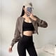thumbnail image 5 of Abrigo superior Chaqueta corta con doble cremallera para mujer Ropa deportiva informal para yoga Abrigo superior, 5 of 5