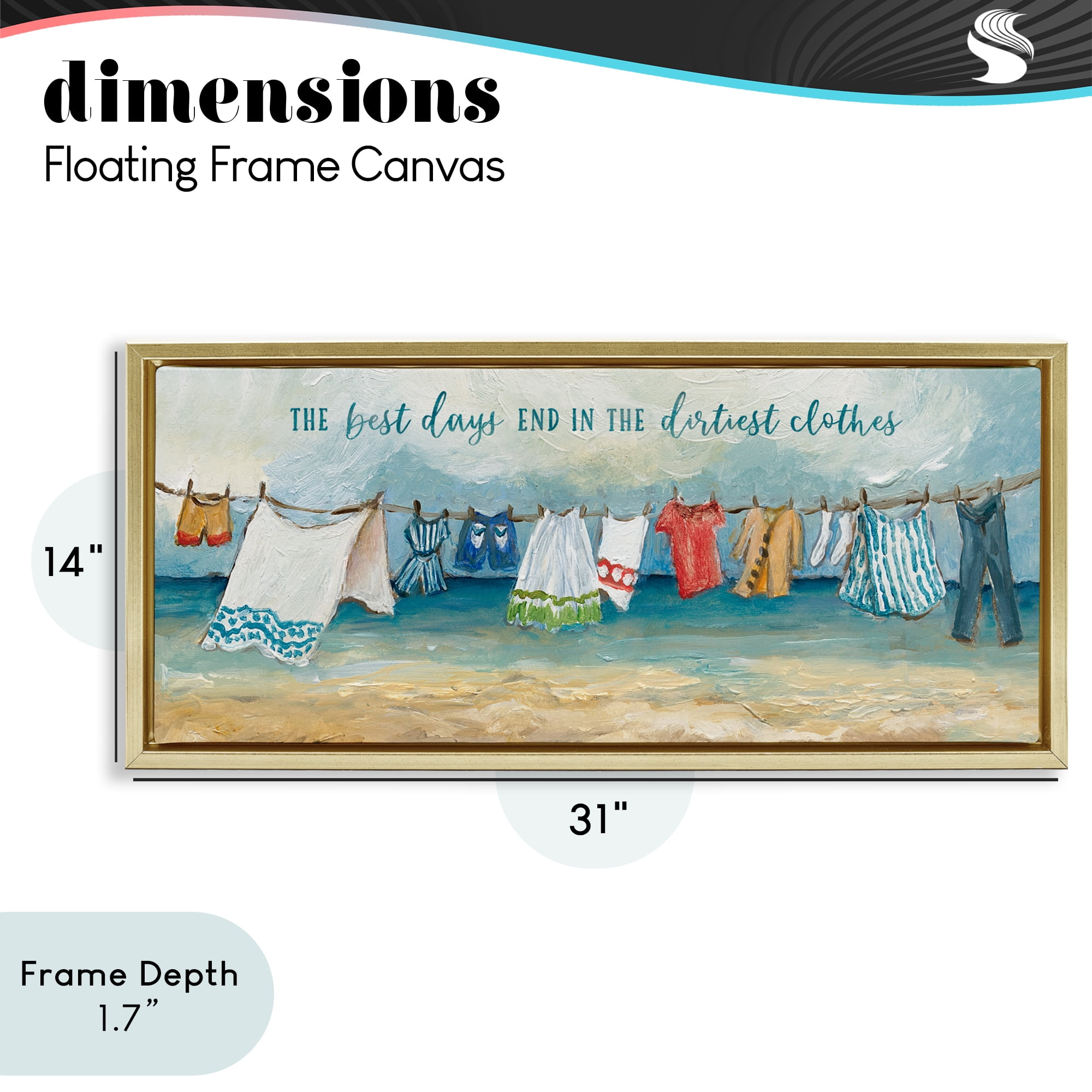 Stupell Industries Clothesline By The Sea Gold Framed Floater Canvas Wall Art, design by Charlene Olson
