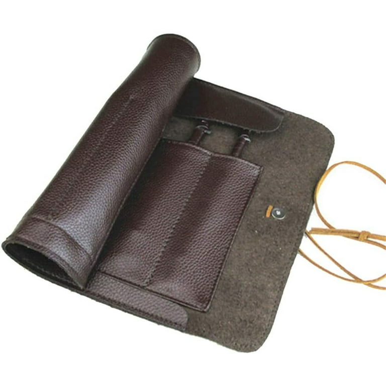 Tool Roll Holder Leather Tool Roll Up Pouch Rollable Roll- up