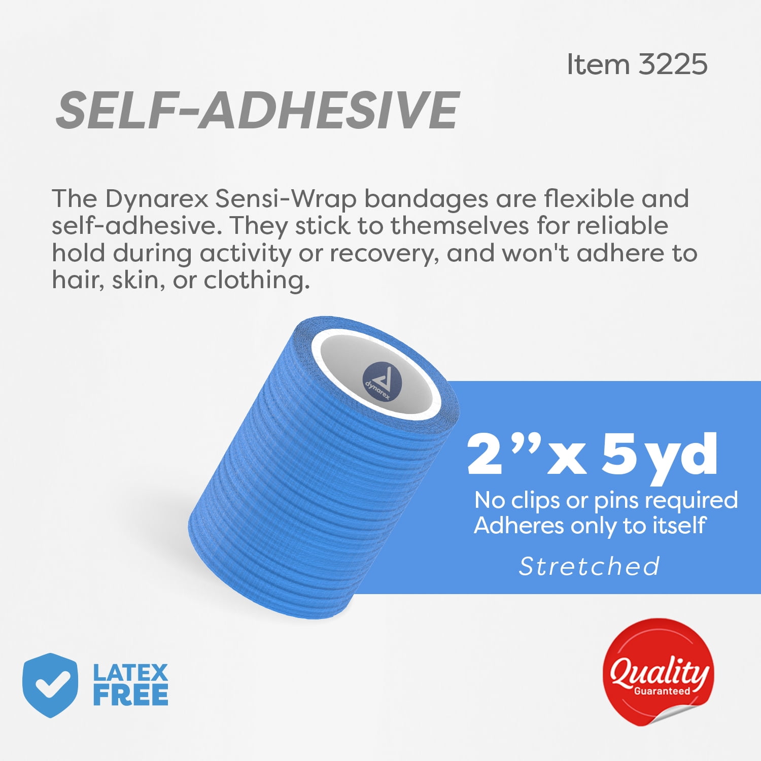 Dynarex Sensi-Wrap Self-Adhesive Bandages, 36-Pack, 2" x 5 yards, Dark Blue, Latex-Free, Colored Elastic Cohesive Athletic Tape, Tattoo Grip & Vet Wrap
