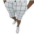 thumbnail image 2 of pxiakgy mens shorts male summer casual slim big plaid print shorts zipper fly semi elastic waist pocket shorts men casual shorts white + l, 2 of 8