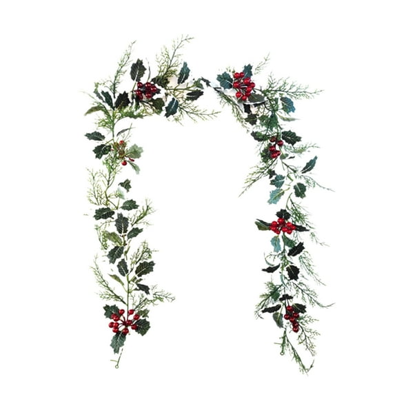 KOYPTL Christmas Decorations Eucalyptus Garland,71 Inch Green Leaves Wreath Vines Garlands Decorations,Artificial Red Berry Garland for Fireplace Mantle Indoor Outdoor Party Home Decor