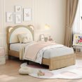 thumbnail image 3 of Yeshouse estructura de cama individual con luces LED y cabecero ajustable en forma de osito, tapizada en terciopelo, soporte de listones de madera, silenciosa y fácil de montar, ideal para niños, 3 of 8