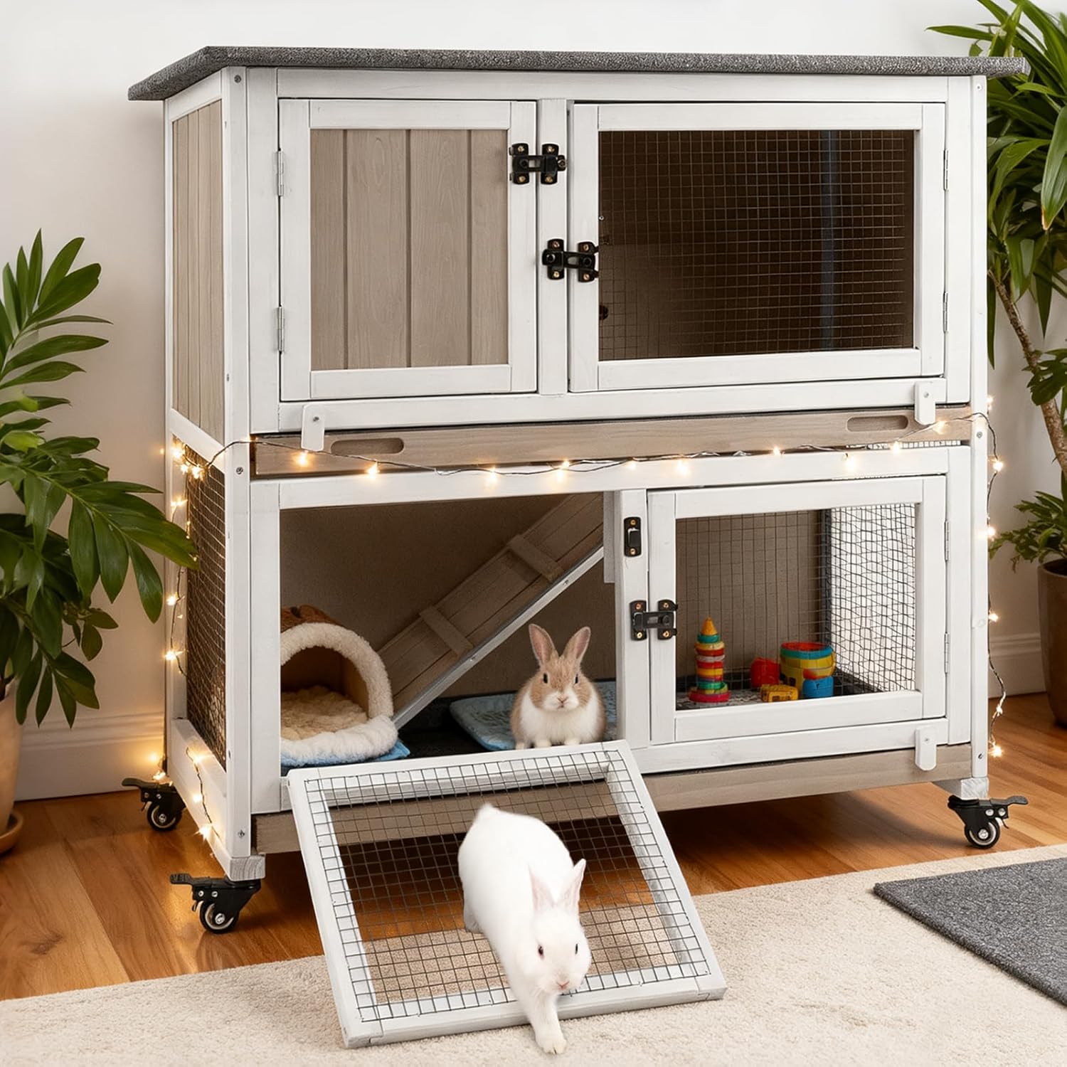 Petscosset 36-Inch Two-Story Wooden Rabbit Hutch photo 5