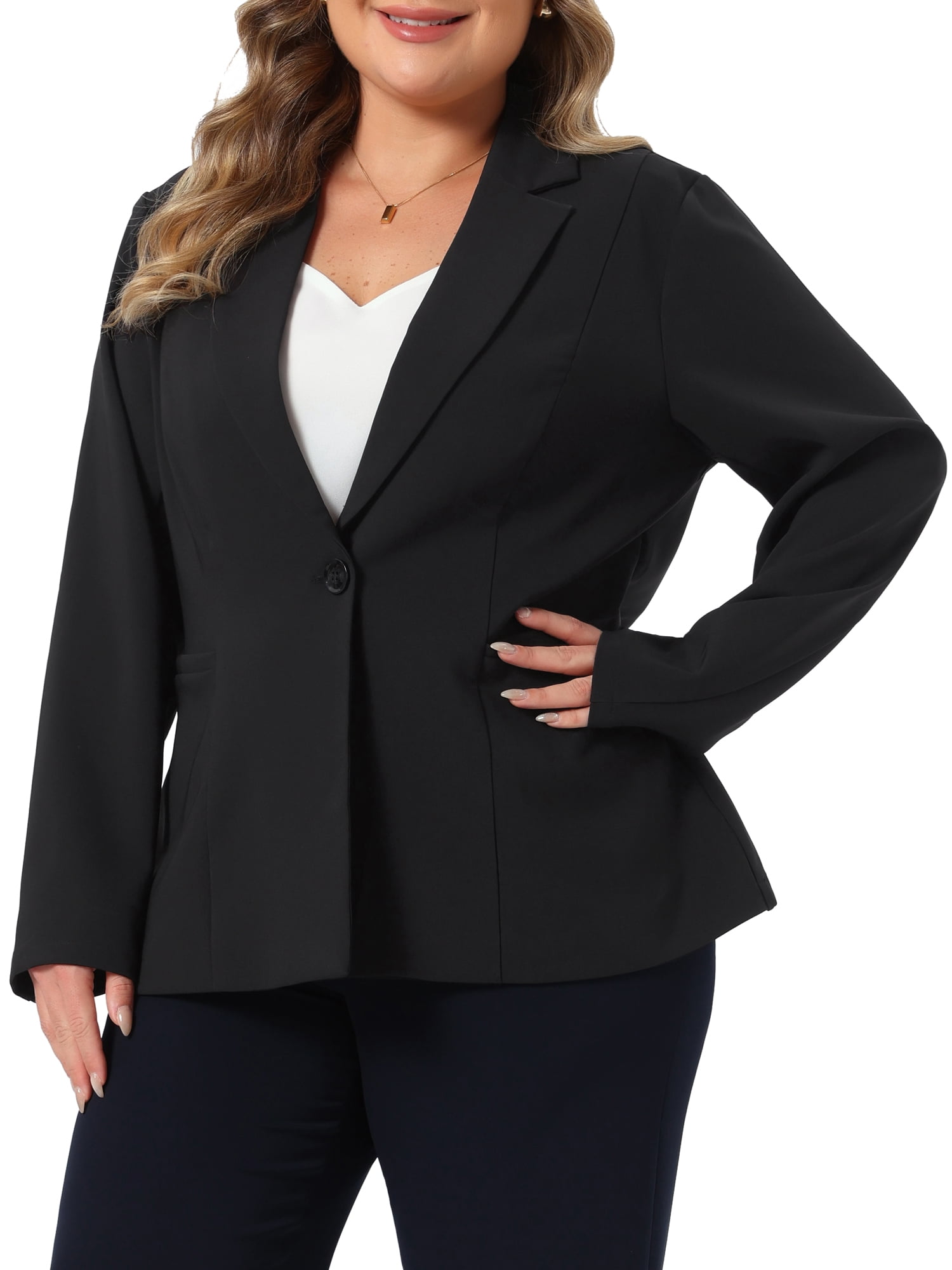 DARING DIVA Women's Plus Blazer Lapel Collar Long Sleeve Work Blazer 4X Black