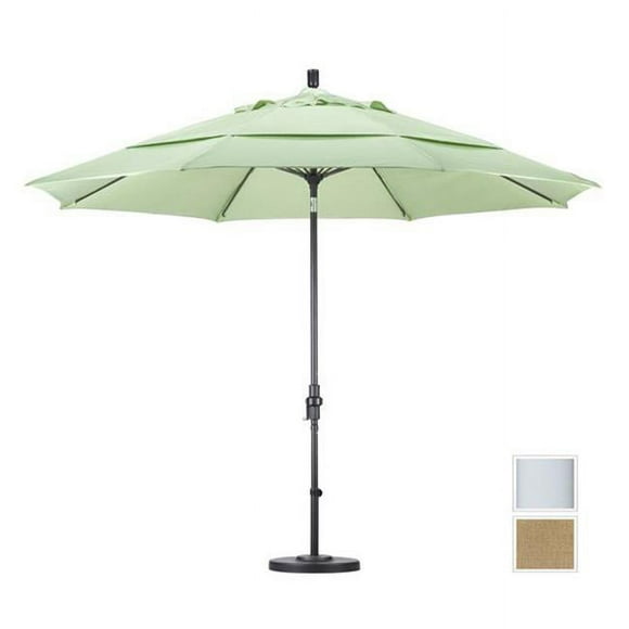 California Umbrella GSCUF118170-8318-DWV 11 ft. Fiberglass Market Umbrella Collar Tilt Double Vents - Matted White - Sunbrella - Sesame Linen