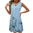 thumbnail image 2 of HOMBOM Sundress Womens Dresses Light Blue Birthday Midi Shift Hawaiian Notch Neck Flower Summer Dresses with Pockets, 2 of 9