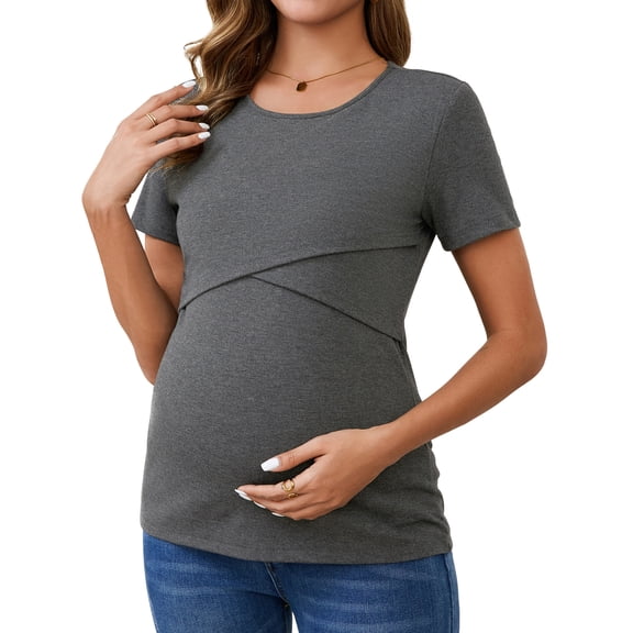 DARING DIVA Women's Double Layer Maternity Nursing Tops S Black